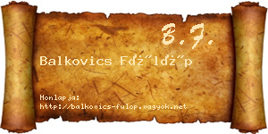 Balkovics Fülöp névjegykártya